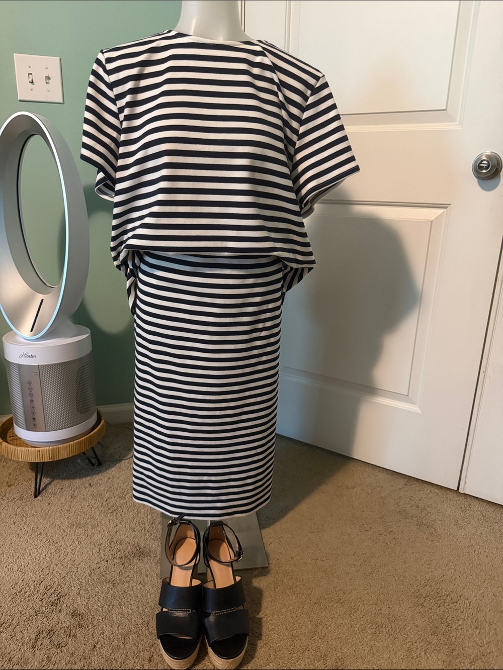 Vince Camuto Black and White Striped Pencil Skirt